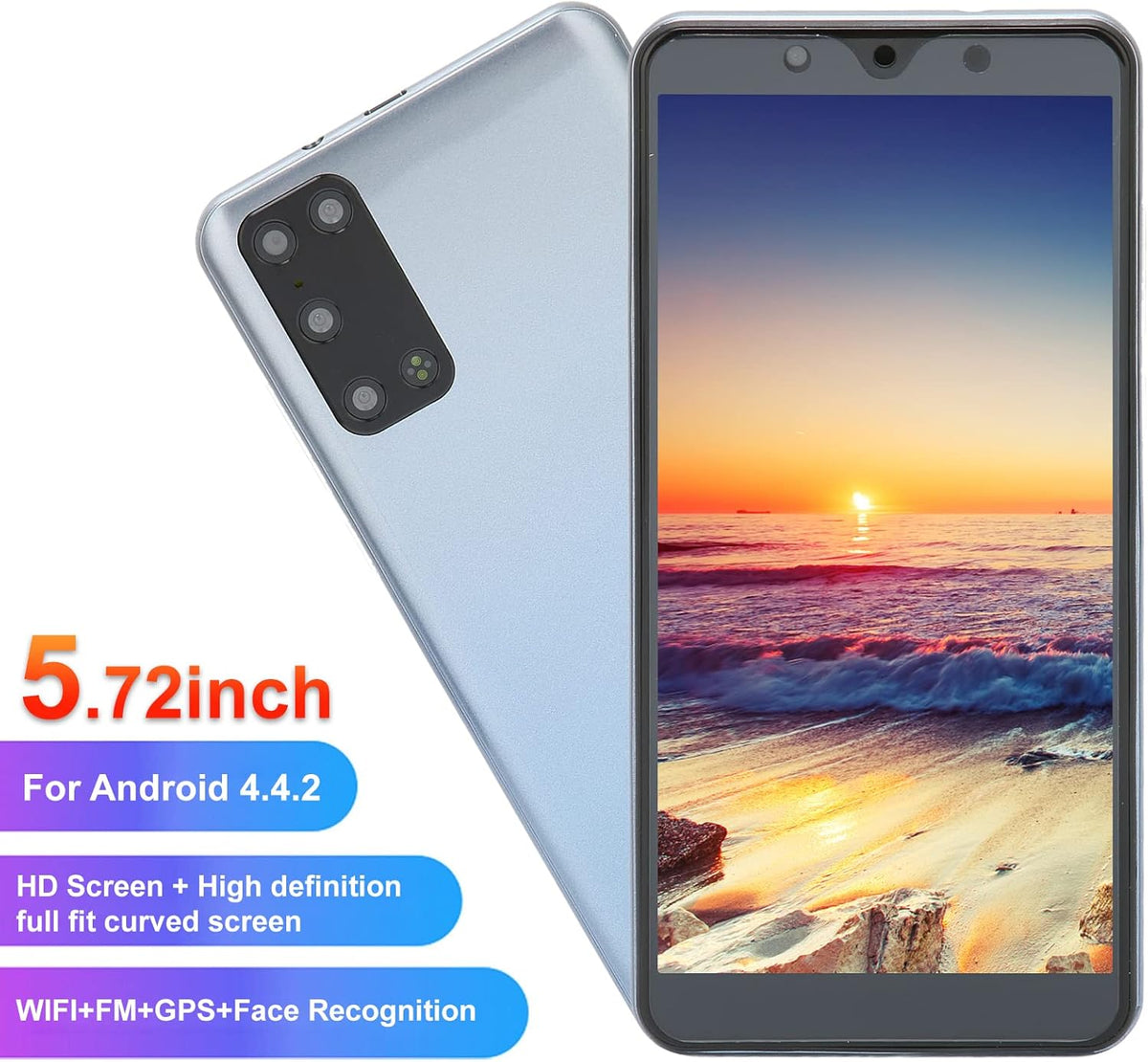 Grey 5.72" HD Curved Screen Dual SIM Smartphone, 512MB RAM + 4GB ROM, 1650mAh Battery, Pack of 2 X1788