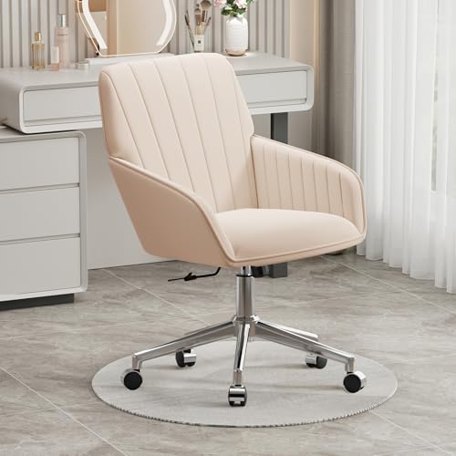Cream Velvet Height Adjustable Swivel Desk Chair with Wheels Q735