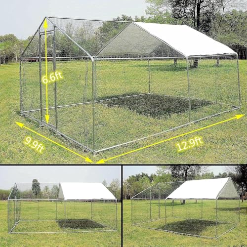 Metal Chicken Coop Cage with Waterproof Roof Shade Cover Large Chicken Run Coop Hen House Rabbit Cage Backyard Poultry Enclosure with Lockable Doors T298