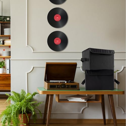 7-inch Vinyl Record Storage Box, Nylon Foldable Set of 2 with Lid and Handle C20639