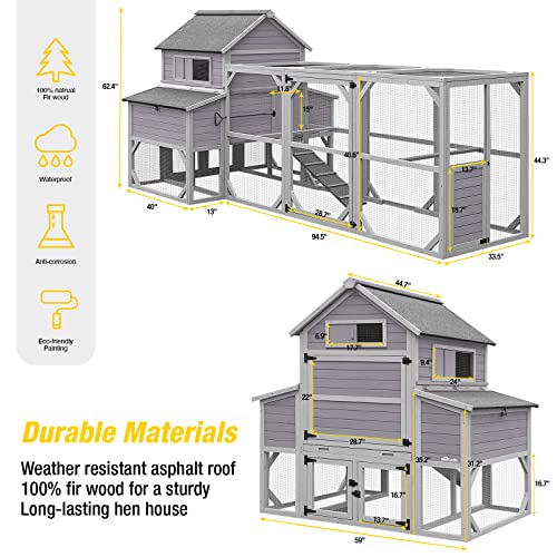 Extra Large 137in Chicken Coop Wooden Hen House Poultry Cage with 6 Nesting Boxes, 6 Perches T658595