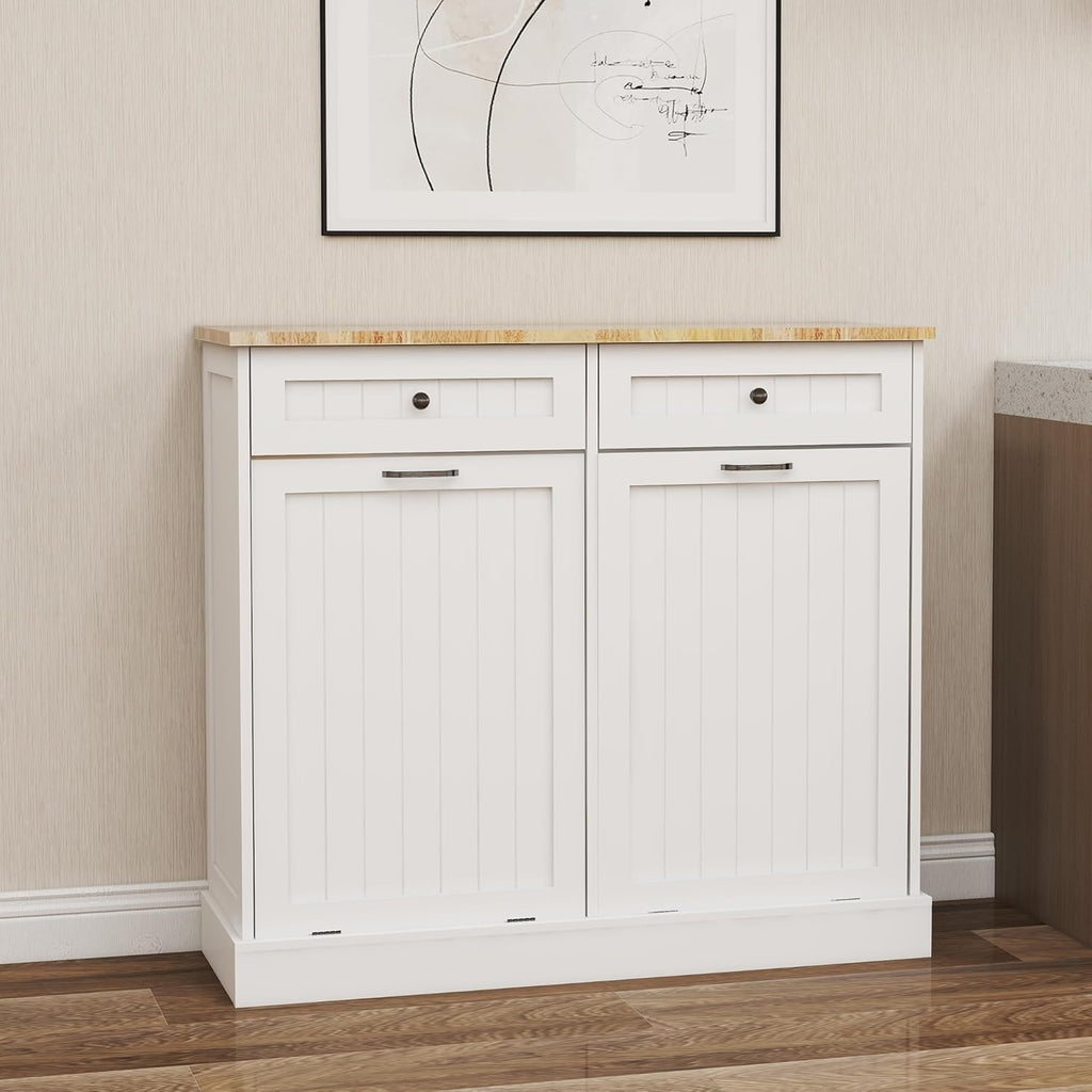 Double Tilt Out Trash Cabinet with Wood Tabletop K7466