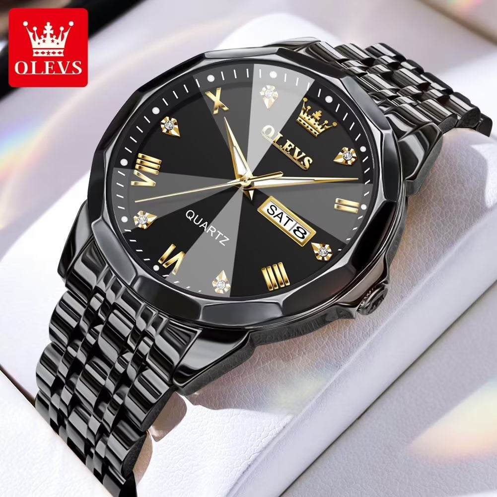 Black Stainless Steel Quartz Watch with Date Display B19183