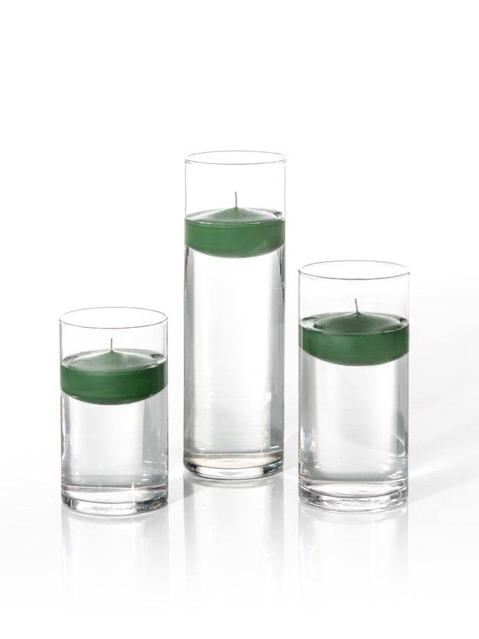 Set of 18 Floating Candles u0026 Glass, Hunter Green Y398