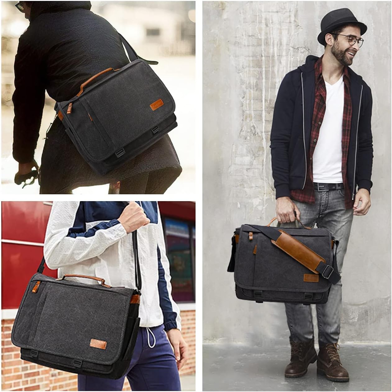 Canvas Laptop Shoulder Bag 17-17.3 Inch Water-resistance D1316