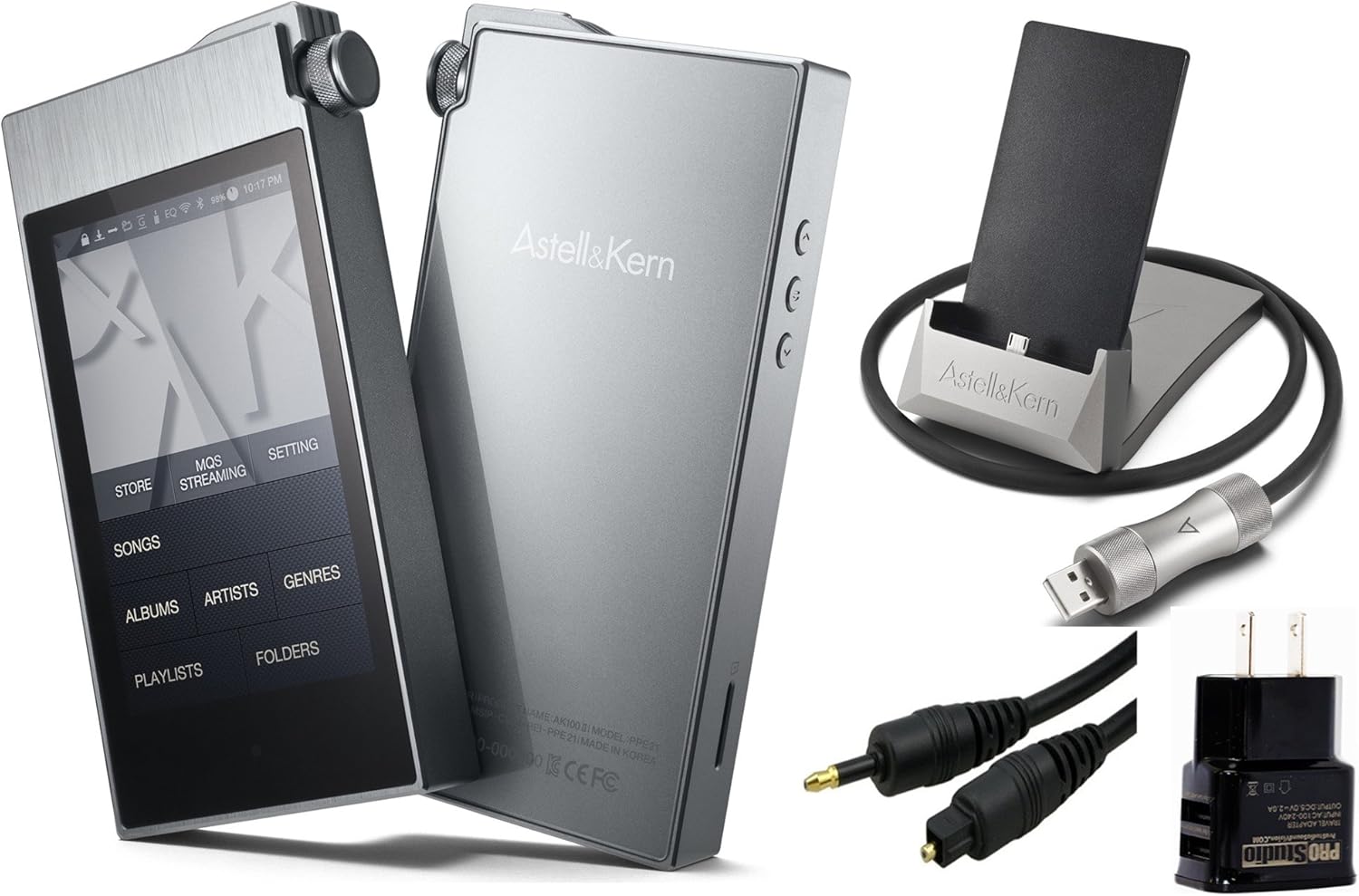 High Resolution Digital Audio Player with Wall Charger, USB Docking Station, Optical Audio Connection Kit B851558