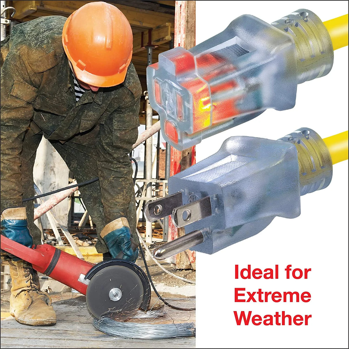12/3 SJTW 50 ft Heavy Duty Outdoor Extension Cord & 5-Outlet Adapter Combo L2483