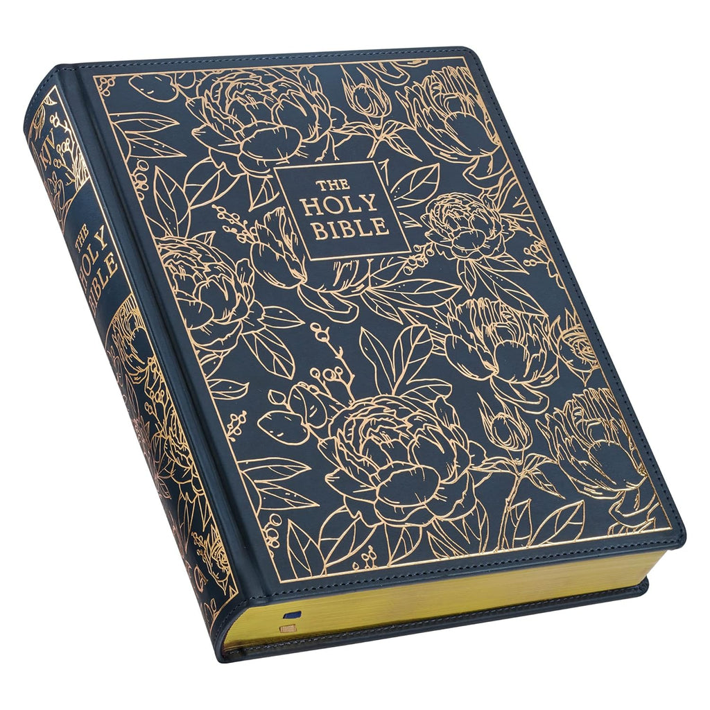 Large Print Faux Leather Navy Holy Bible M2177