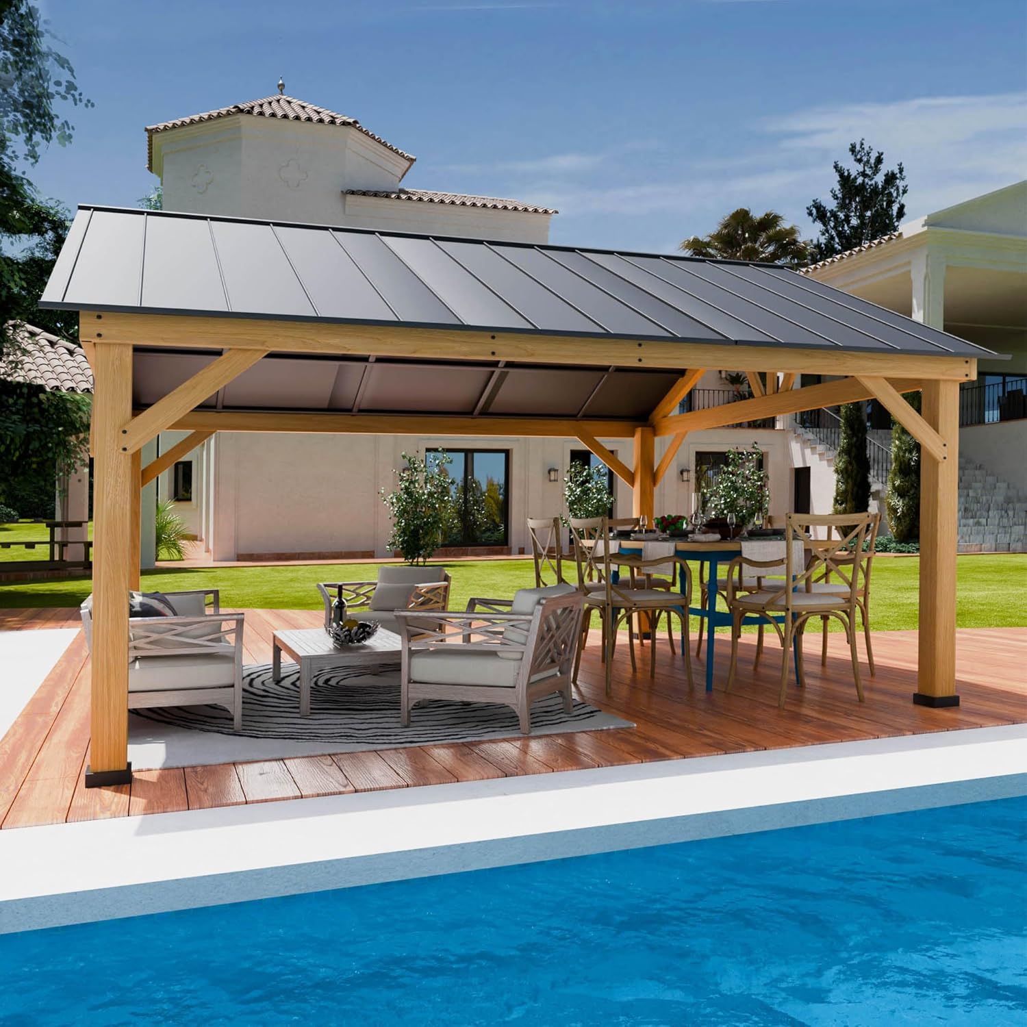 13' x 15' Wood Cedar Gazebo with Galvanized Steel Roof M282917