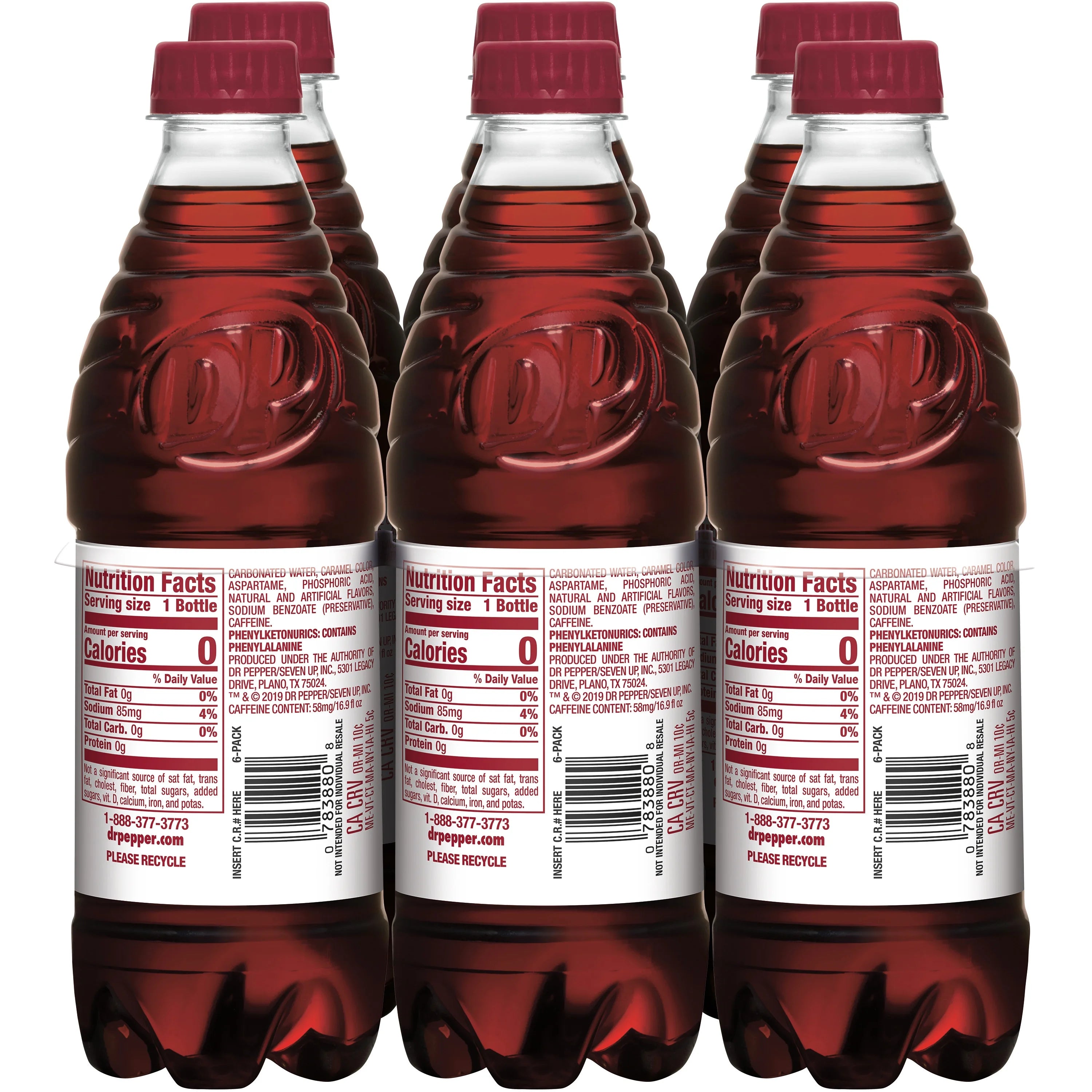 Diet Dr Pepper Soda Pop, 16.9 fl oz, 6 Pack Bottles W76927