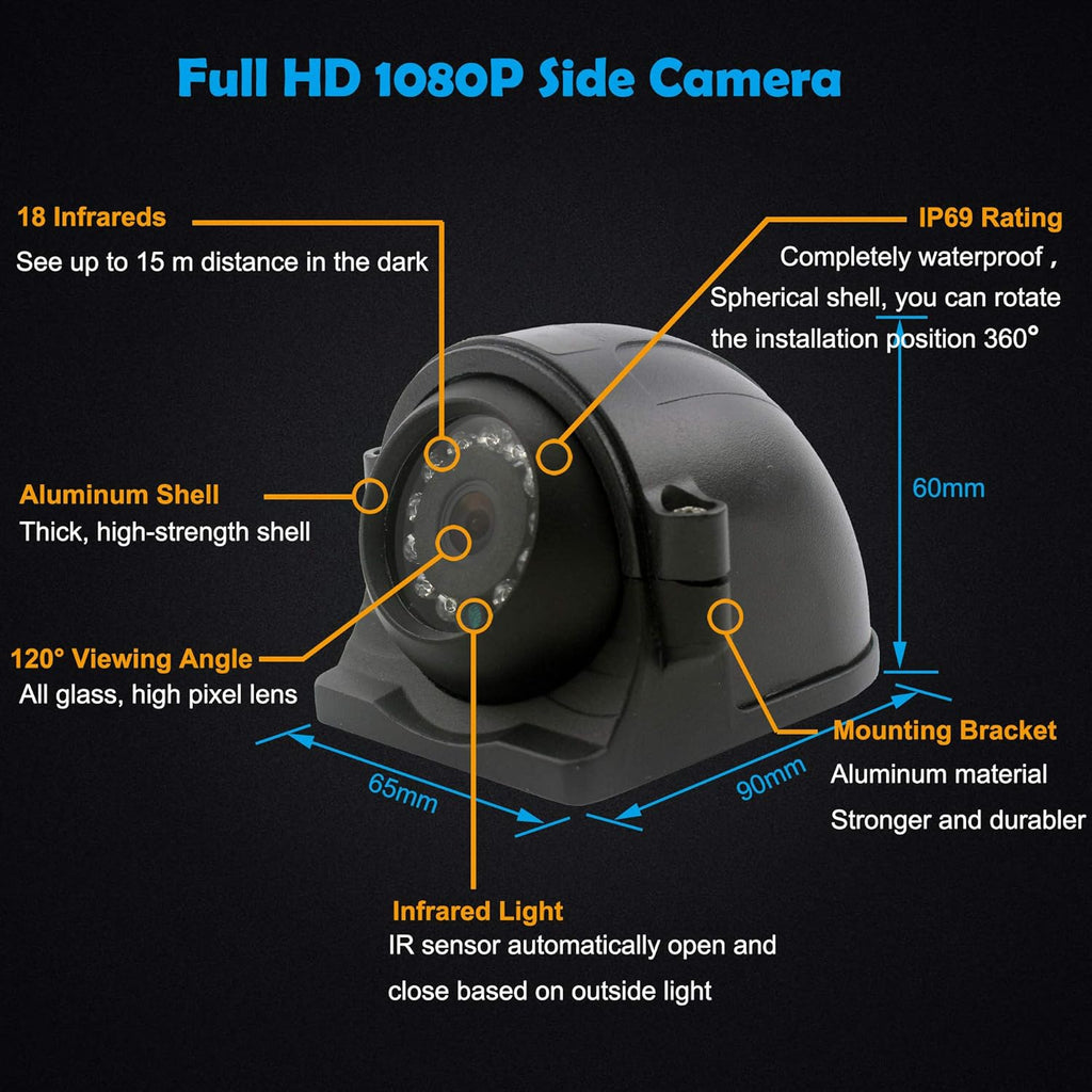 9 Inch Screen 1080P HD Backup Camera System with Quad Split Screen Rear View Monitor + 2X Backup Cameras + 2X Side Backup V912