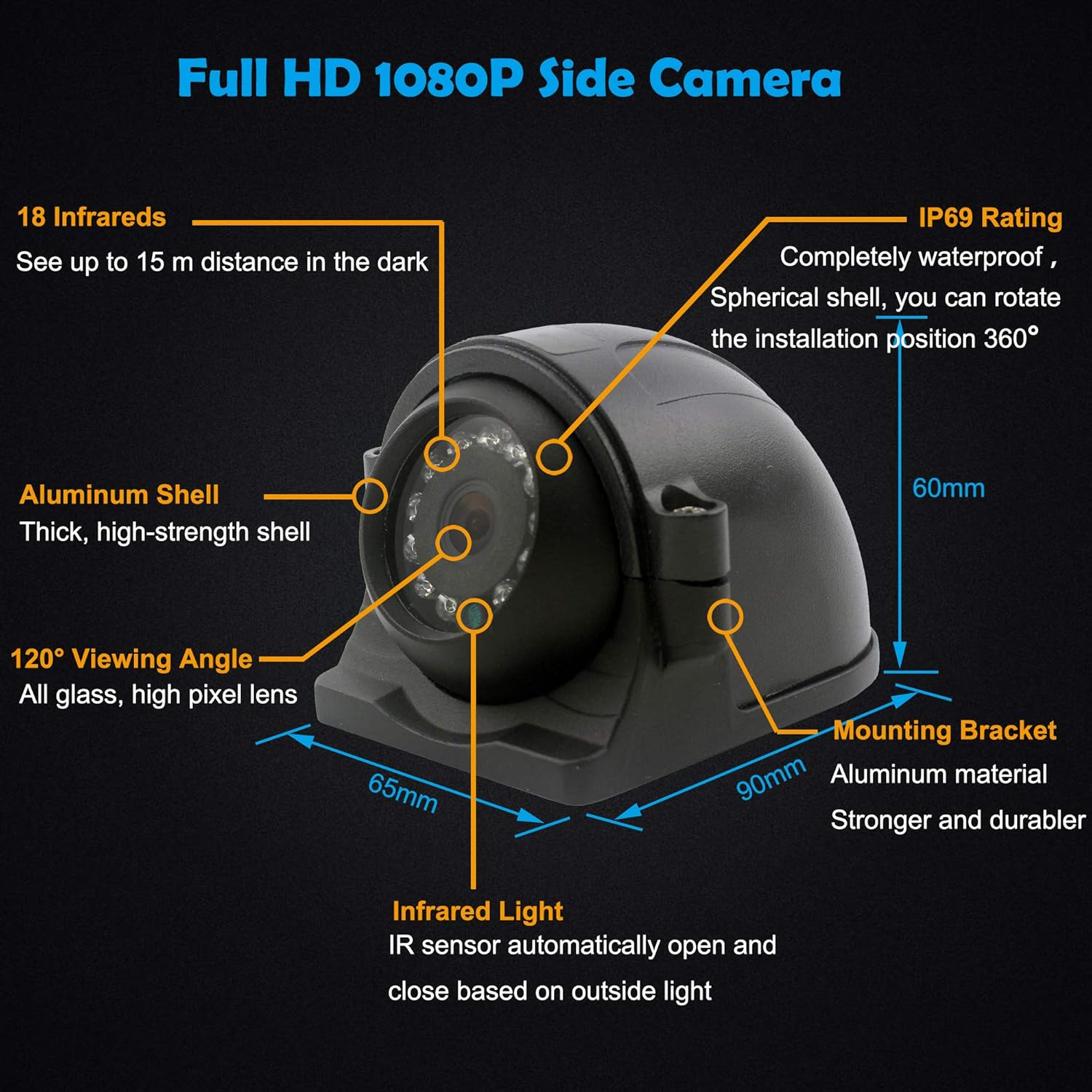 9 Inch Screen 1080P HD Backup Camera System with Quad Split Screen Rear View Monitor + 2X Backup Cameras + 2X Side Backup V912