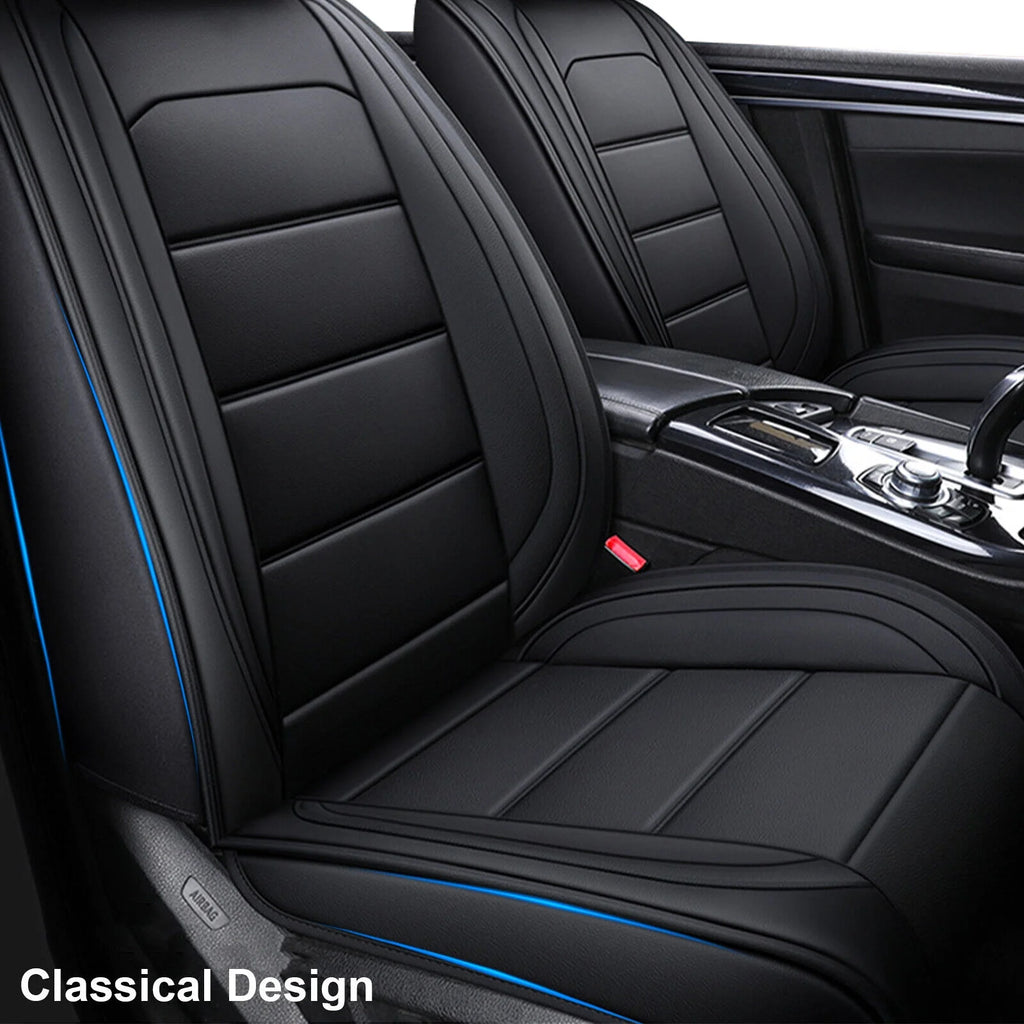 Black Waterproof PU Leather Car Seat Covers Full Set W14716