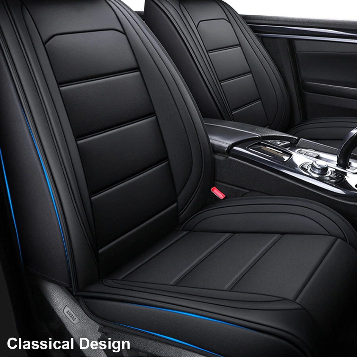 Black Waterproof PU Leather Car Seat Covers Full Set W14716