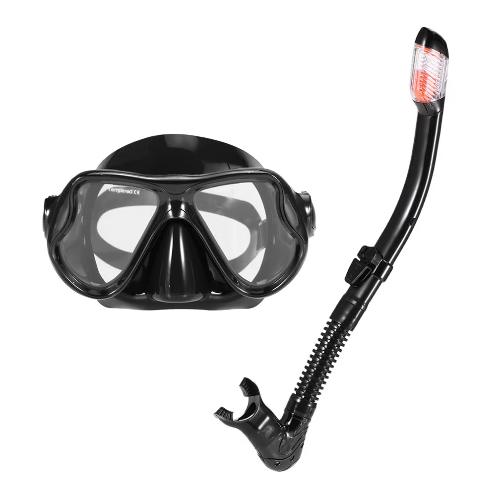 Freediving Snorkel Set with Tempered Glass Lens Goggles H730422