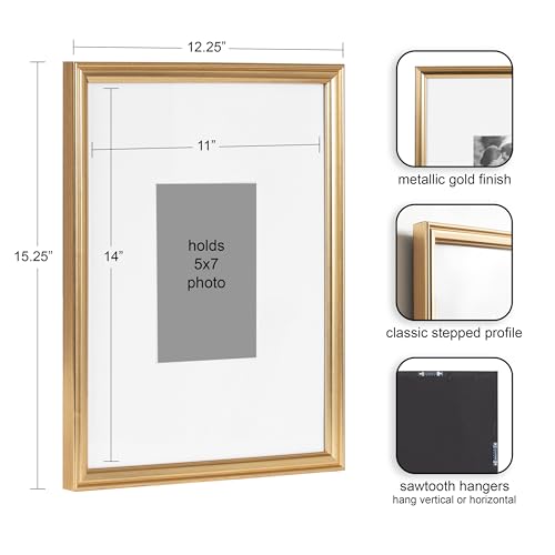 Rectangle Picture Frame Set of 3, 11 x 14 matted to 5 x 7, Gold U8339
