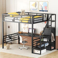 Full Size Metal Loft Bed with Desk and Wardrobe D429379