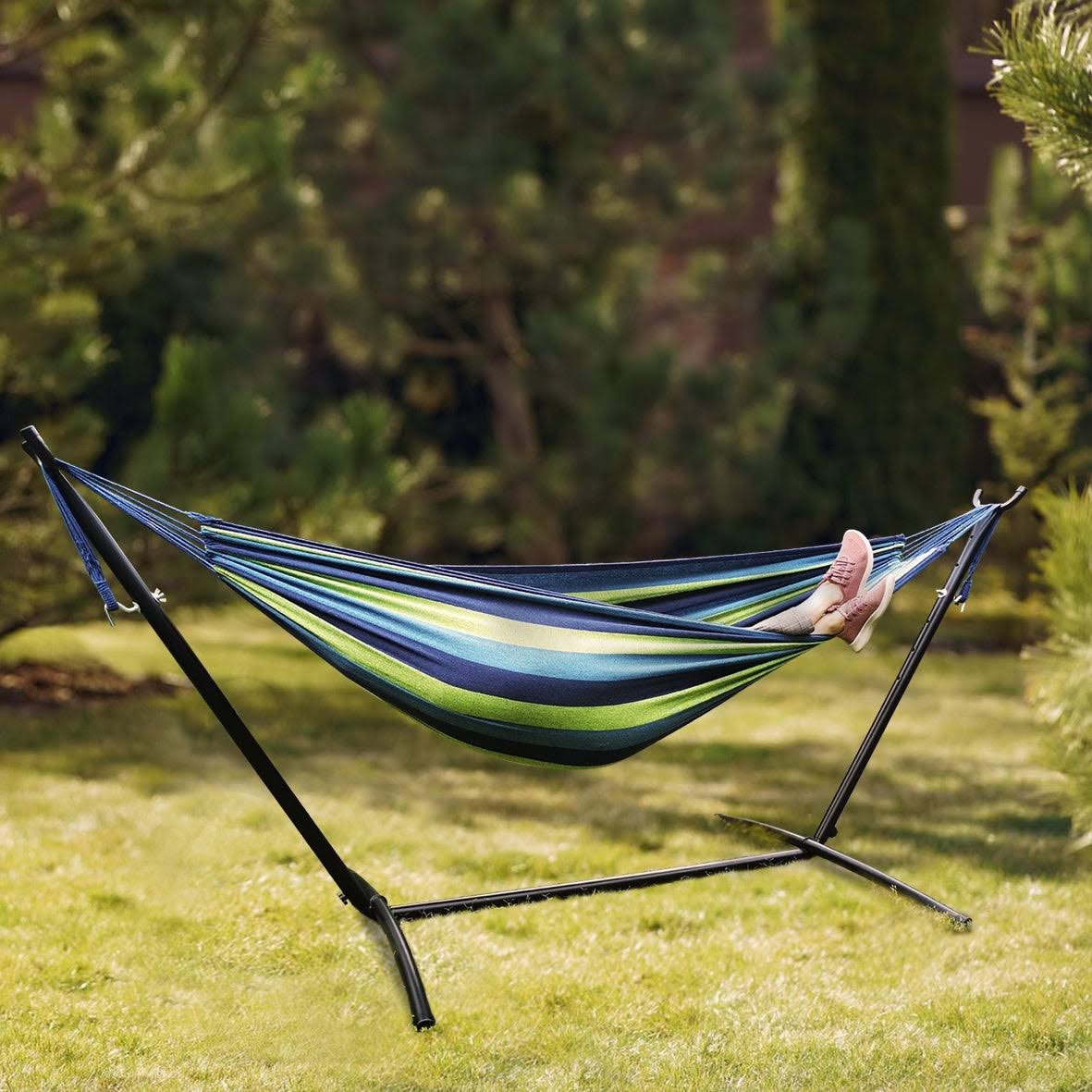 Freestanding Steel Double Hammock with Carry Bag V52020