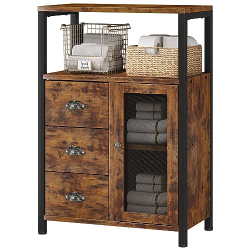 Bathroom Floor Storage Cabinet with 3 Removable Drawers and 1 Door L872