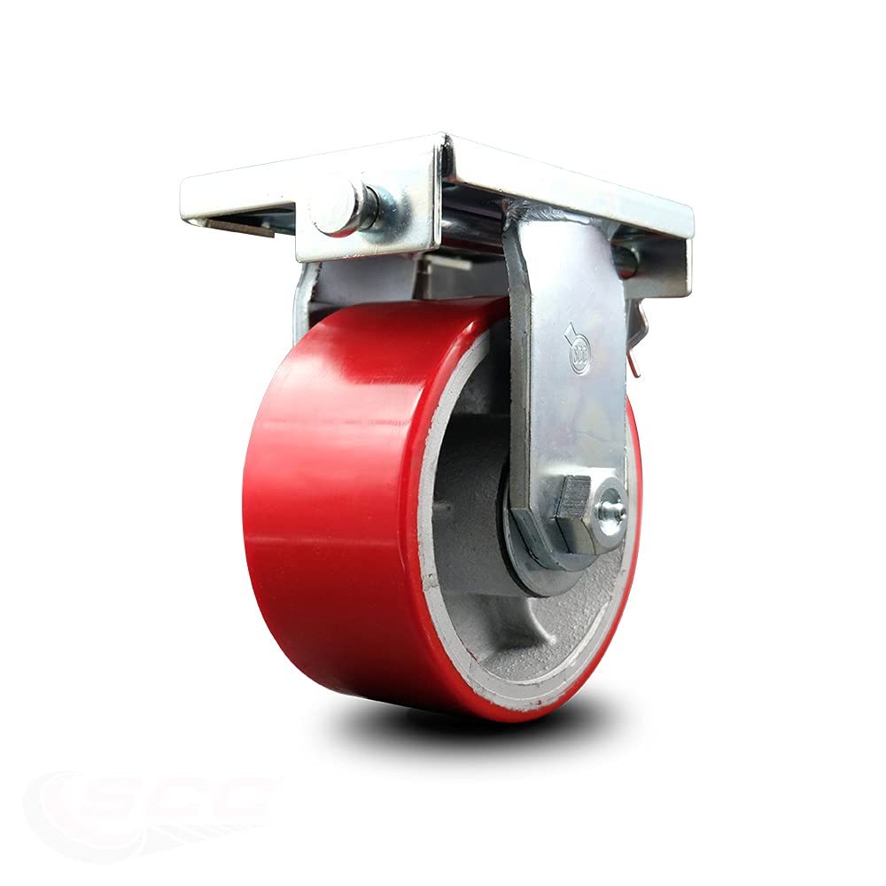Rigid Caster – 6 Inch Red Poly on Cast Iron Wheel F229562