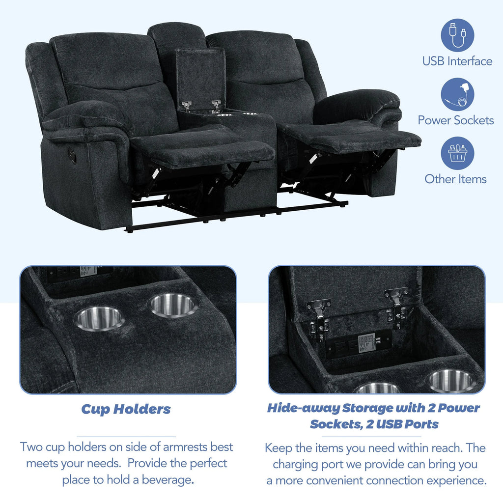 Dark Blue Manual Reclining Sofa with Storage K864028