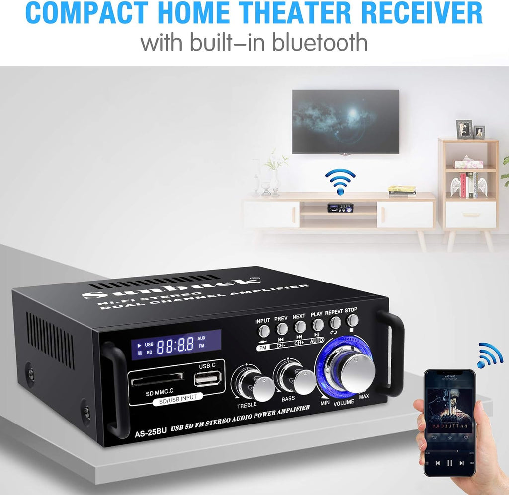 180W Wireless Bluetooth Stereo Amplifier with Remote Control W29433