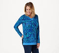 Paisley Printed Layered Knit Top, Size 5X, Blue Multi S477600