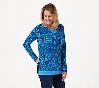 Paisley Printed Layered Knit Top, Size 5X, Blue Multi S477600