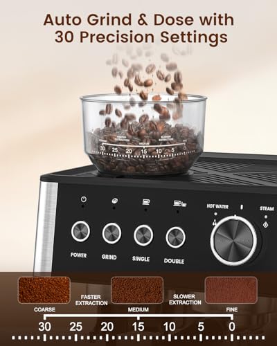 20 Bar Espresso Coffee Machine with Grinder and Milk Frother Steam Wand P691