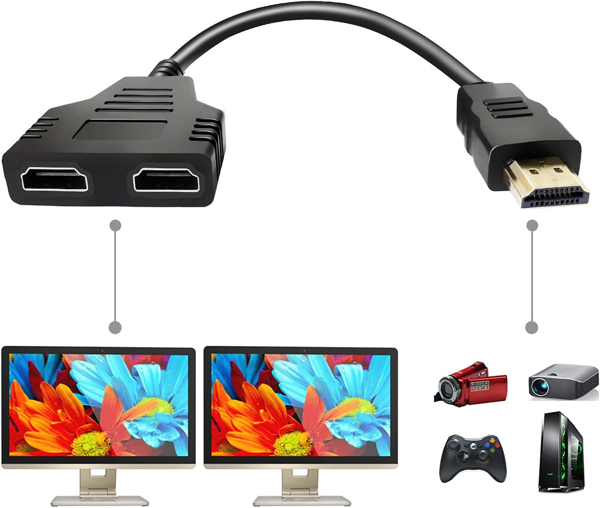HDMI Splitter 1 in 2 Out Male to Dual Female 1080P 30cm Z563