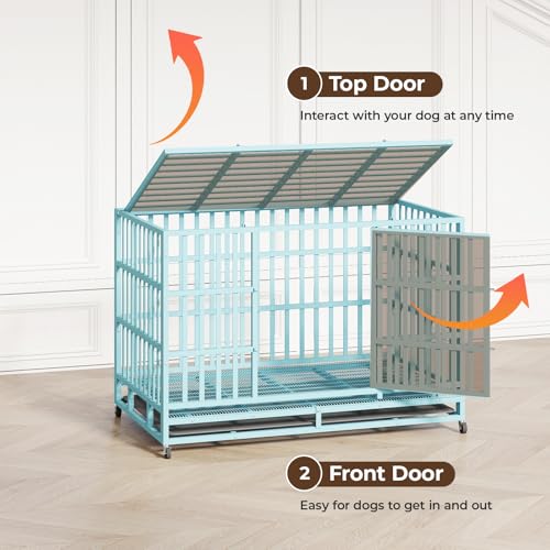 Heavy Duty Steel Dog Crate with Wheels and Removable Tray V685