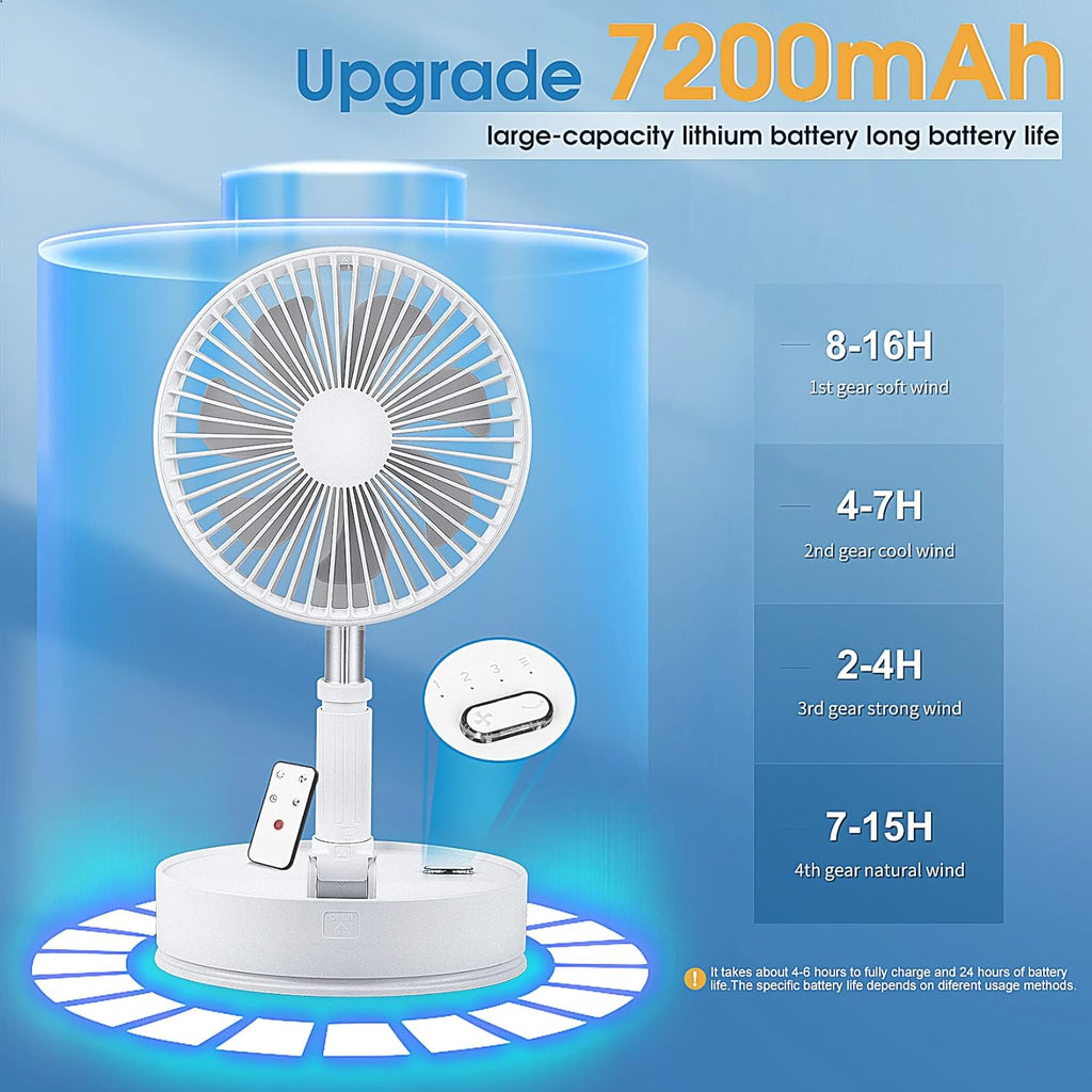 Portable Oscillating Standing Fan with Remote Controller, 7.8 Foldable Desk Fan, 7200mah Rechargeable & USB Quiet, Mini Folded Floor Fan A449744