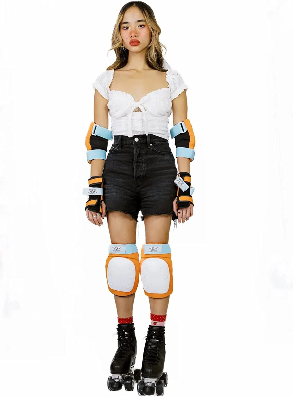 Orange 6-Piece Knee Pads Elbow Pads Wrist Guards Safety Gear Pack U657