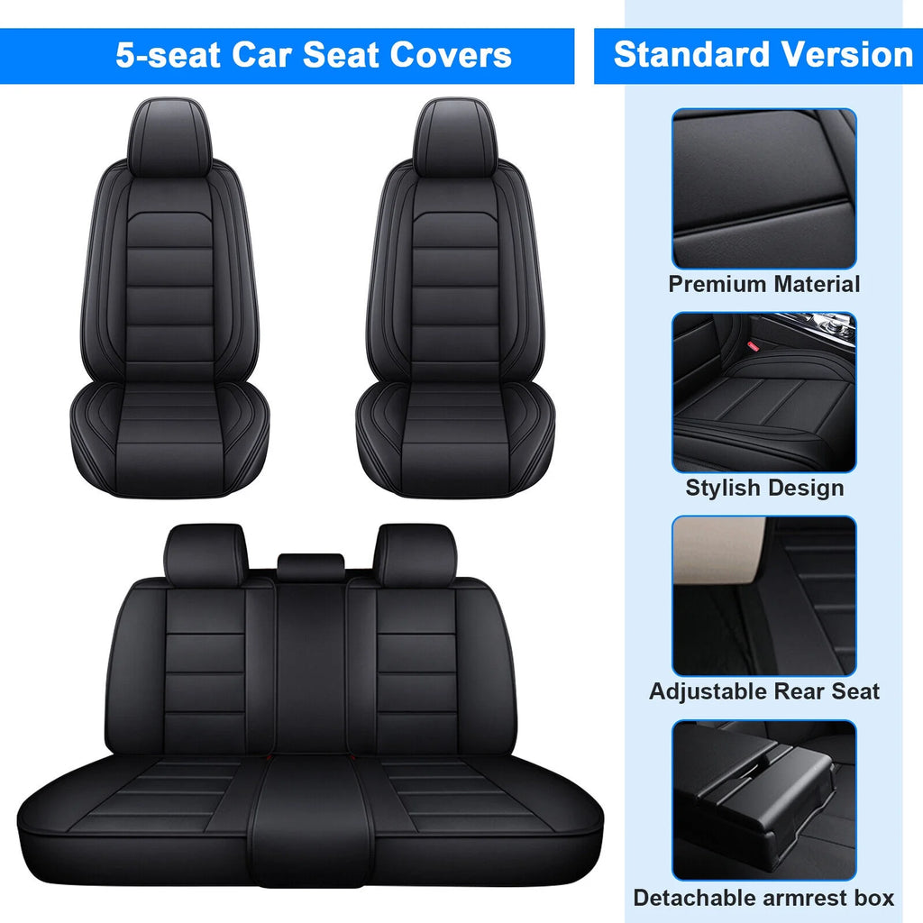 Black Waterproof PU Leather Car Seat Covers Full Set W14716