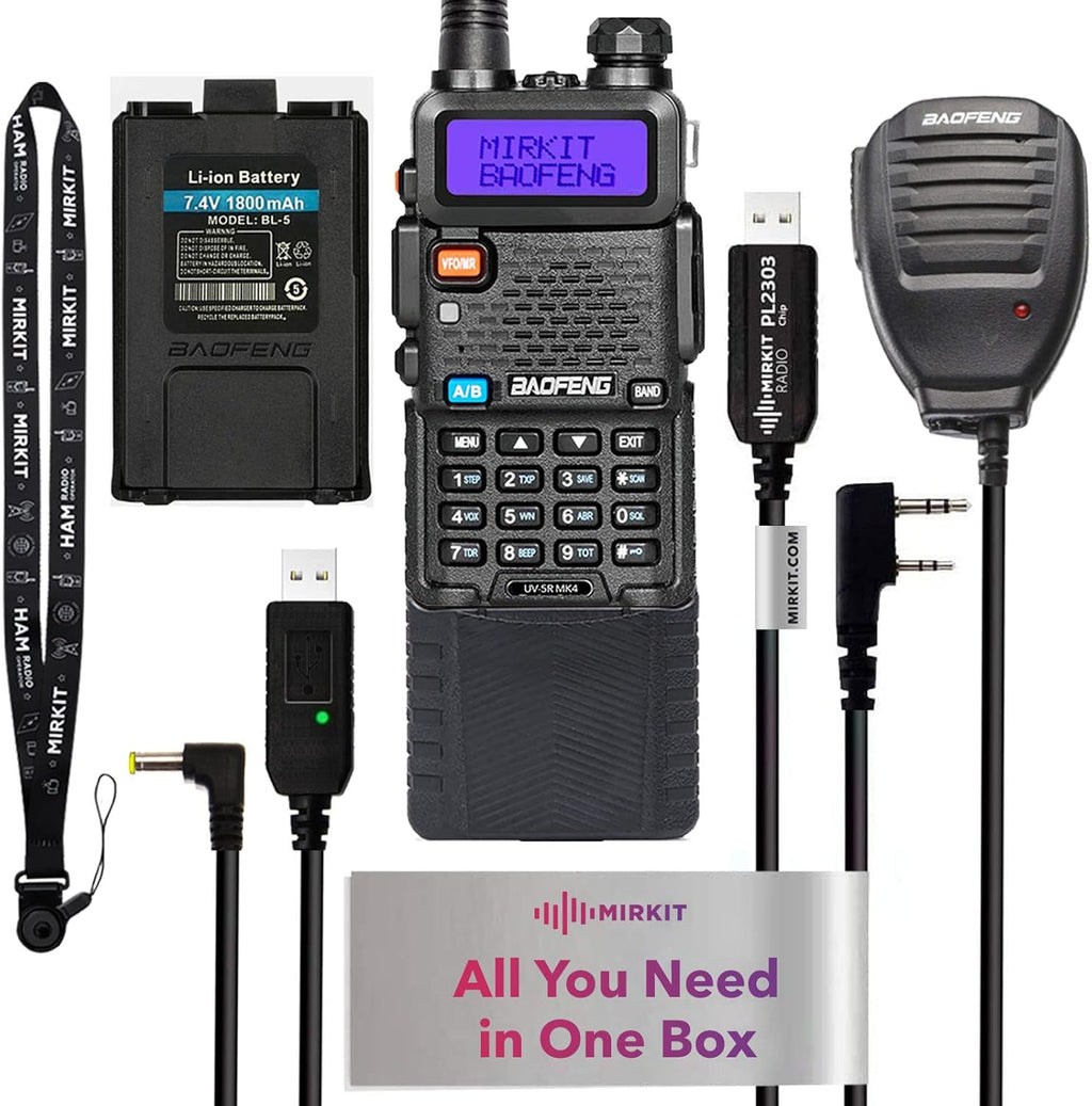 Baofeng Radio UV-5R MK4 8 Watt Max Power with 3800 mAh Handheld Mic and Programming Cable A24581