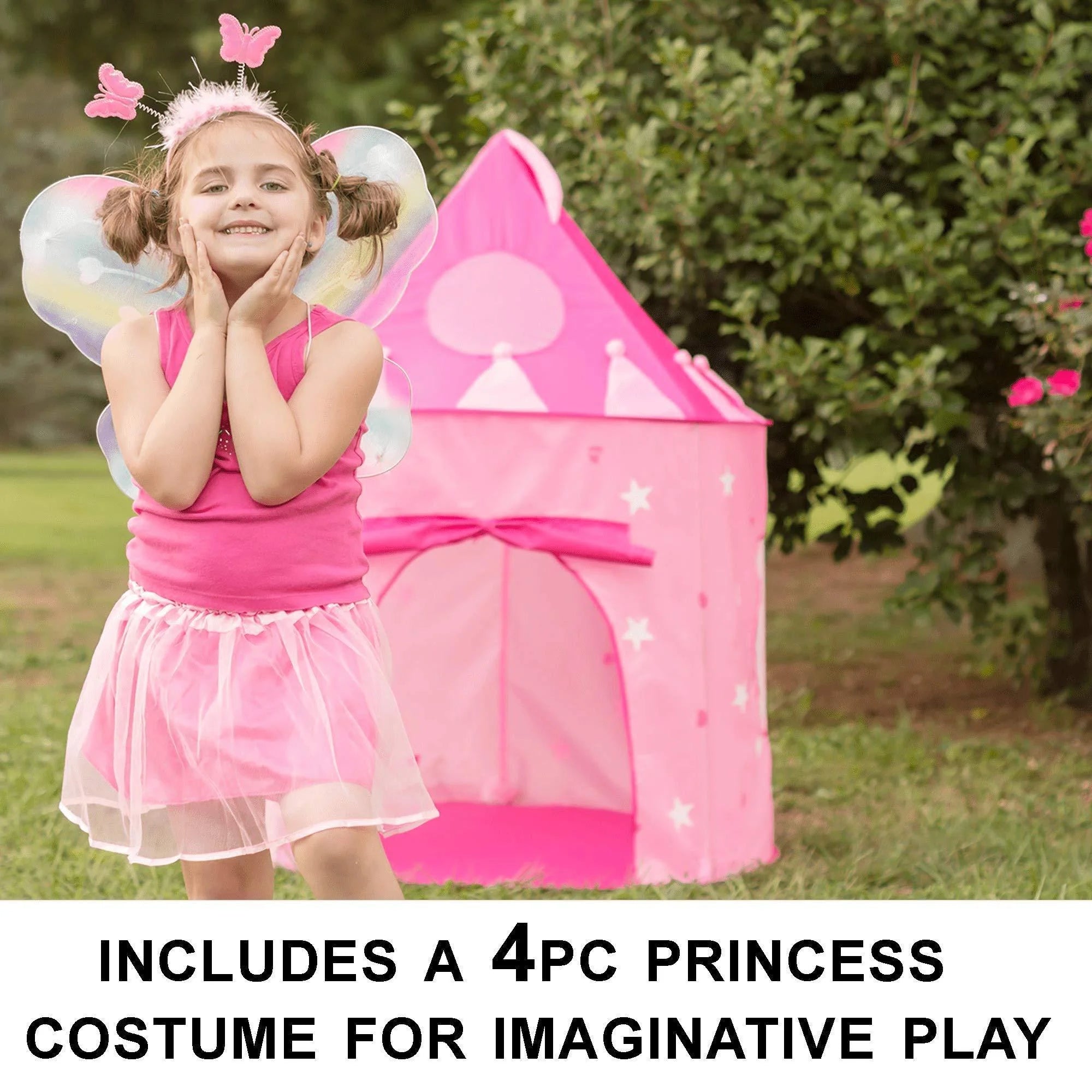 5-Piece Princess Castle Play Tent with Glow in The Dark Stars & Butterfly Dress Up Costume L1952