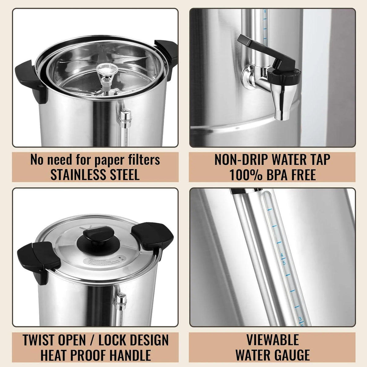 Stainless Steel Electric Coffee Urn 100 Cup 15 L W473652