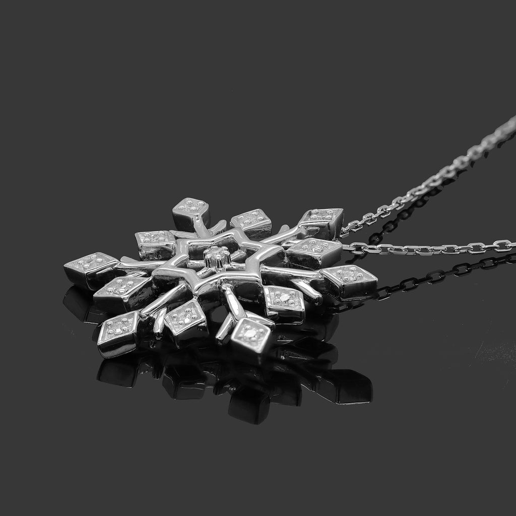 0.10 Cttw Round Cut Natural Diamond Necklace in 18K White Gold over Silver with 18" Cable Chain S9924