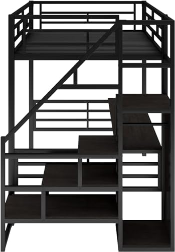 Full Size Metal Loft Bed with Desk and Wardrobe D429379