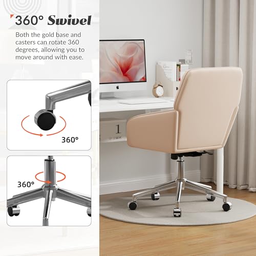 Cream Velvet Height Adjustable Swivel Desk Chair with Wheels Q735