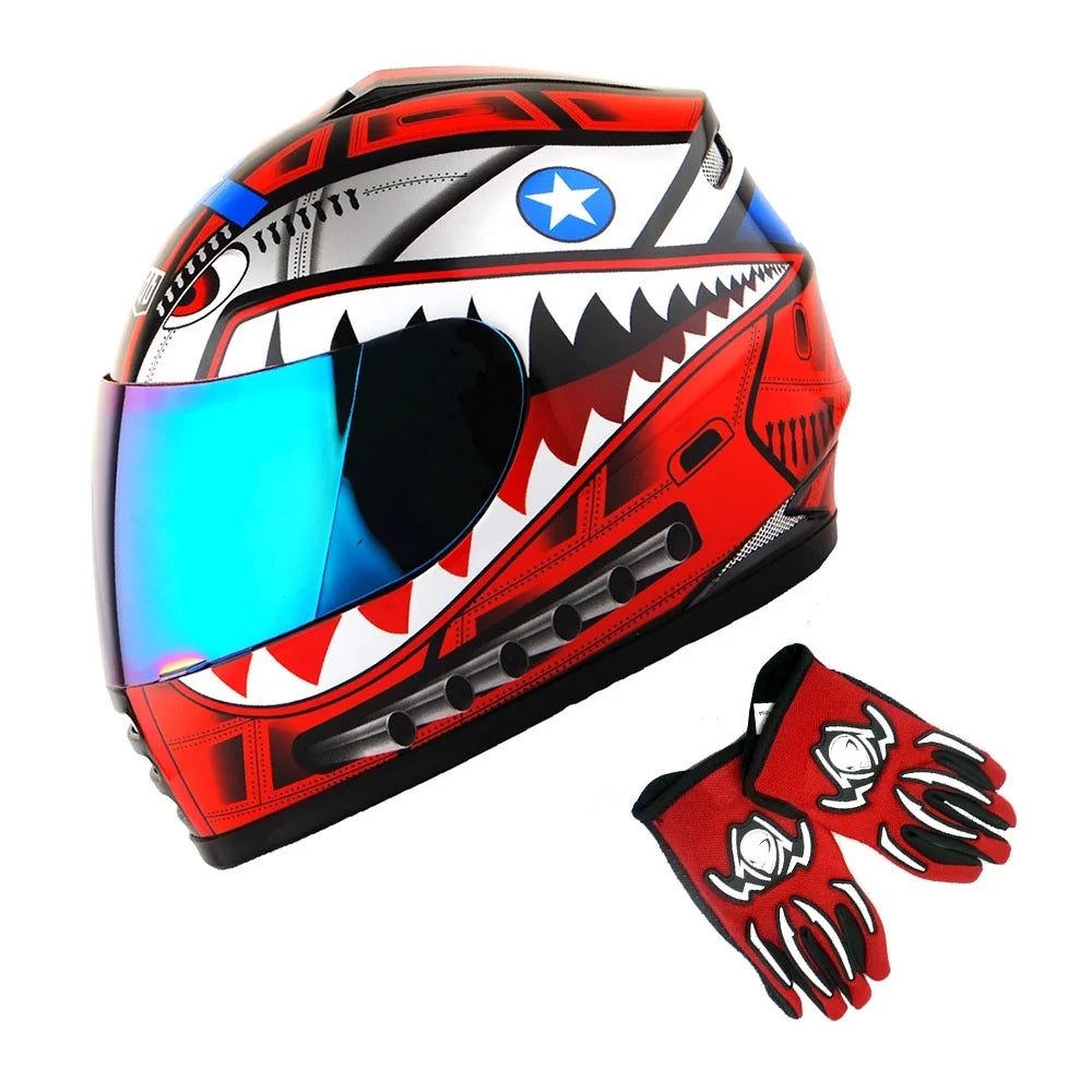 Youth Kids Motorcycle Full Face Helmet Red L403413