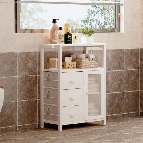 Bathroom Floor Storage Cabinet with 3 Removable Drawers and 1 Door L872