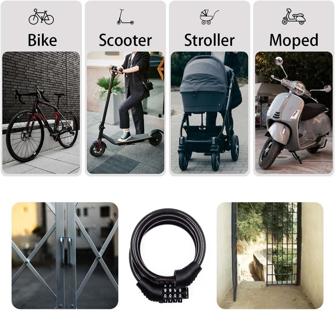 4 Digit 3 Feet Long Resettable Cable Bike Lock P7972