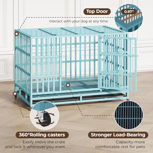 Heavy Duty Steel Dog Crate with Wheels and Removable Tray V685