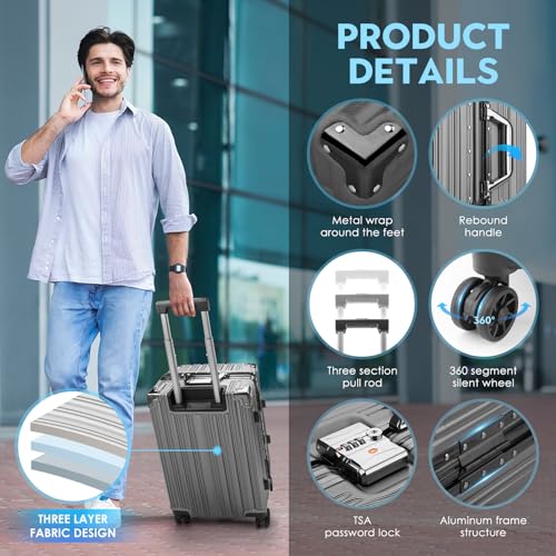 Black 20 Inch Lightweight Aluminum Frame Carry On Luggage S900