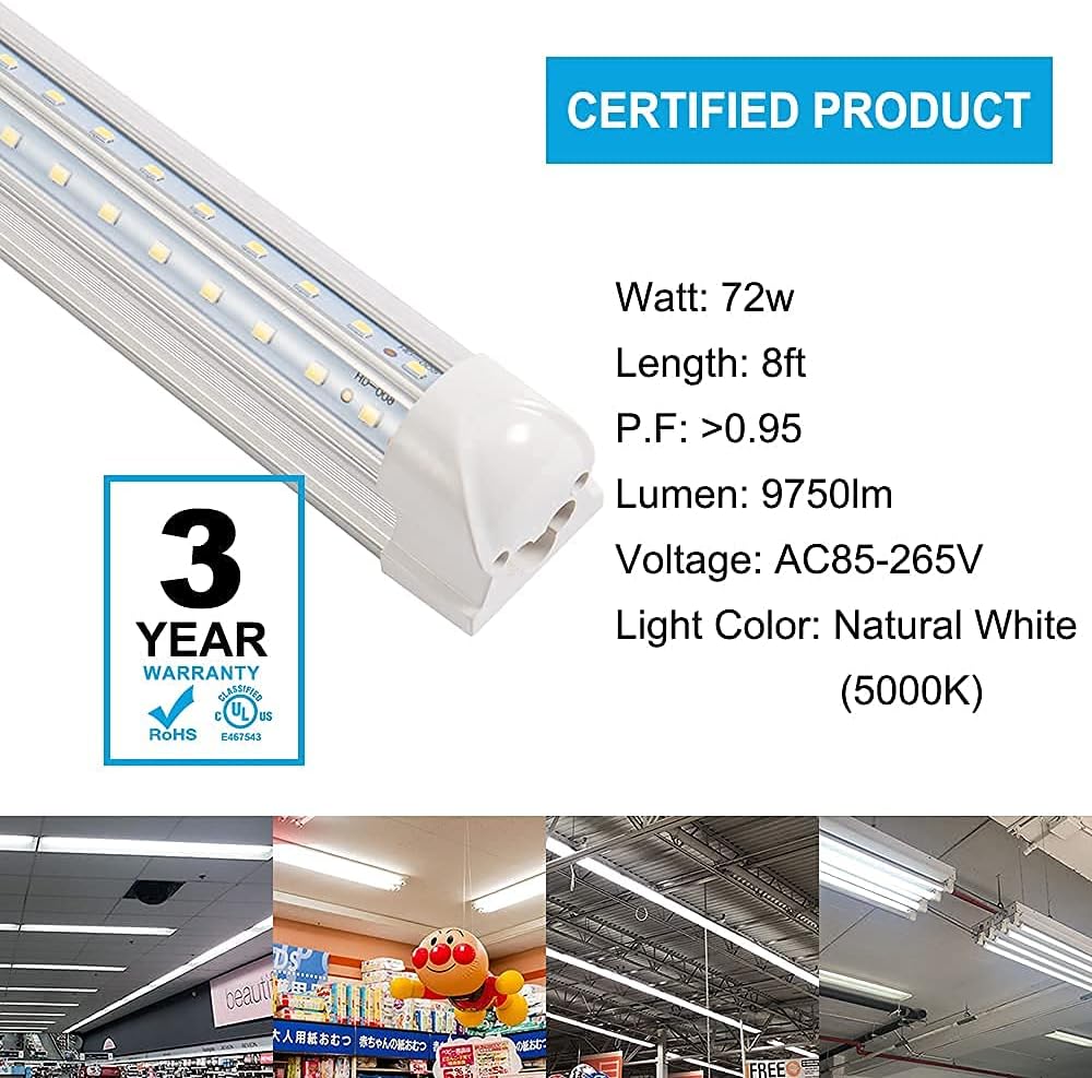 8FT 72w 8500LM 5000K LED Shop Light (10-Pack) W476462