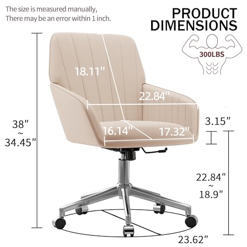 Cream Velvet Height Adjustable Swivel Desk Chair with Wheels Q735