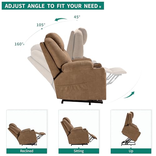 Light Brown Fabric Power Lift Recliner Chair with Heat and Massage K1212