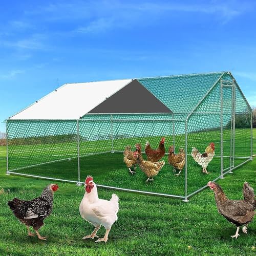 Metal Chicken Coop Cage with Waterproof Roof Shade Cover Large Chicken Run Coop Hen House Rabbit Cage Backyard Poultry Enclosure with Lockable Doors T298