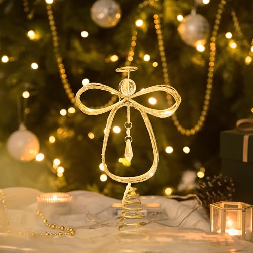 10 Inch Pre-Lit Gold Metal Angel Tree Topper B452937